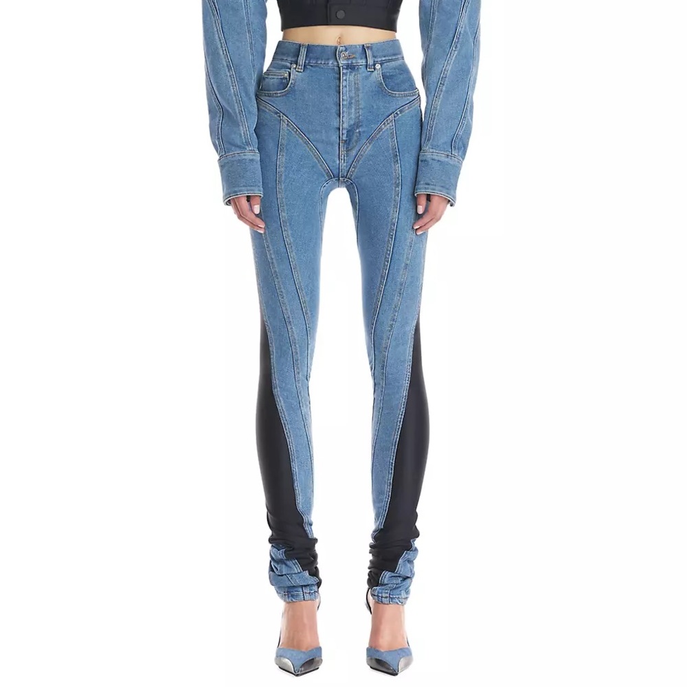 Mugler Skinny Jeans Blue and Black Two-Tone Design
